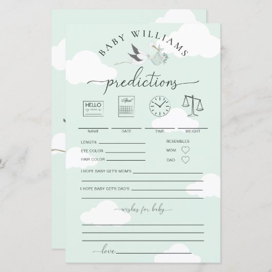 Mint Green Stork Baby Predictions Game (Vorne/Hinten)
