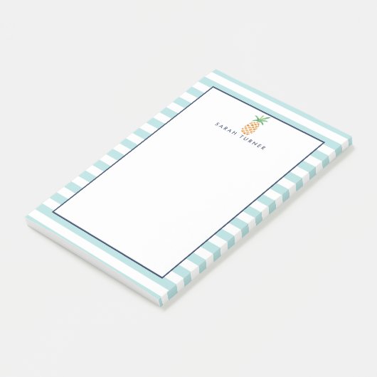 Mint Green Stripe Ananas Personalisiert Post-it Klebezettel (angewinkelt)