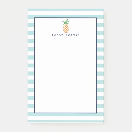 Mint Green Stripe Ananas Personalisiert Post-it Klebezettel (Vorderseite)