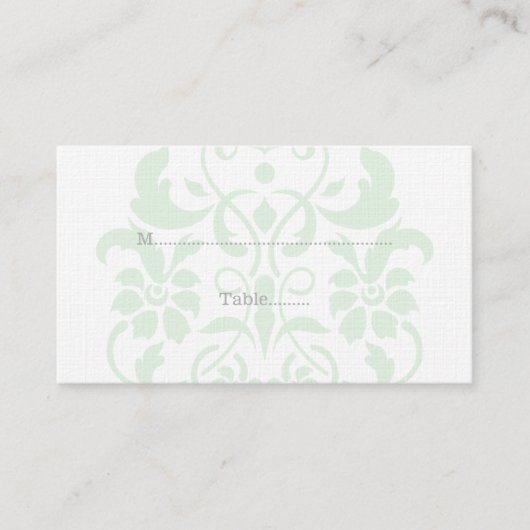 Mint Green subtle Damask Hochzeitsfeiern Platzkart Platzkarte (Vorderseite)