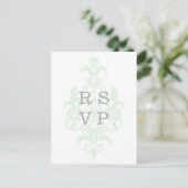 Mint Green subtle Damask Wedding UAWG Postcard Einladungspostkarte (Stehend Vorderseite)