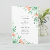 Mint Green Subtle Floral Wedding Einladung (Stehend Vorderseite)