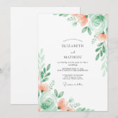 Mint Green Subtle Floral Wedding Einladung (Vorne/Hinten)
