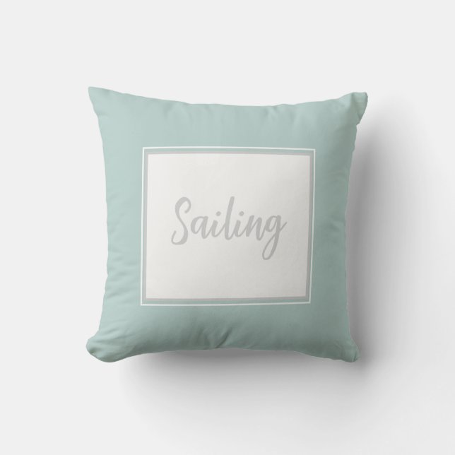 Mint Green Throw Kissen mit Text 'Sailing' (Vorderseite)