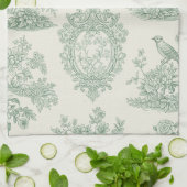 Mint Green Toile Floral and Bird Pattern Geschirrtuch (Gefaltet)