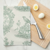 Mint Green Toile Floral and Bird Pattern Geschirrtuch (Viertel Falte)