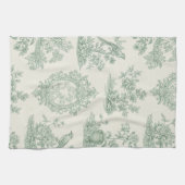 Mint Green Toile Floral and Bird Pattern Geschirrtuch (Horizontal)