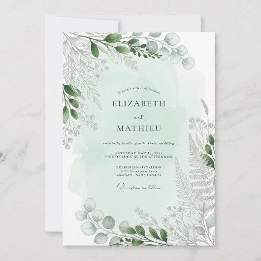 Mint Green Tranquil Fern Wedding Einladung (Vorderseite)