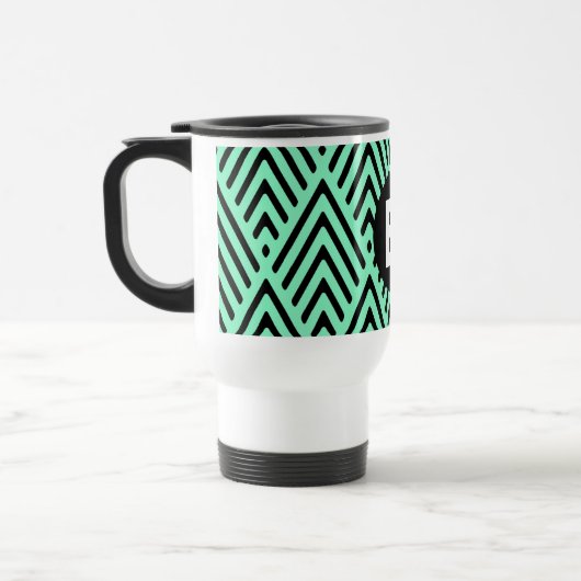 Mint Green Trendy Chevron Pattern Monogram Reisebecher (Links)