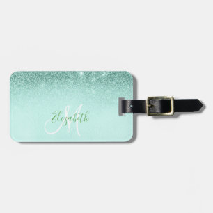Mint Green Trendy Ombre Glitzer Monogram Luggage Gepäckanhänger