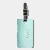 Mint Green Trendy Ombre Glitzer Monogram Luggage Gepäckanhänger (Vorderseite vertikal)