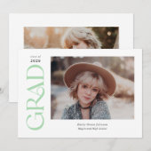 Mint Green Trendy Serif Zwei Fotos Abschluss Ankündigung (Vorne/Hinten)