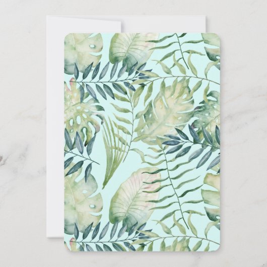 Mint Green Tropical Blätter Brautparty Einladung (Rückseite)