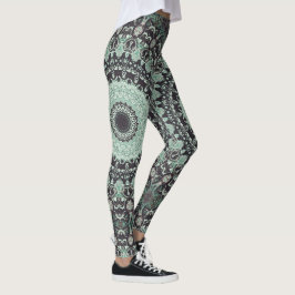 Mint Green und Charcoal Mandala Muster Leggings