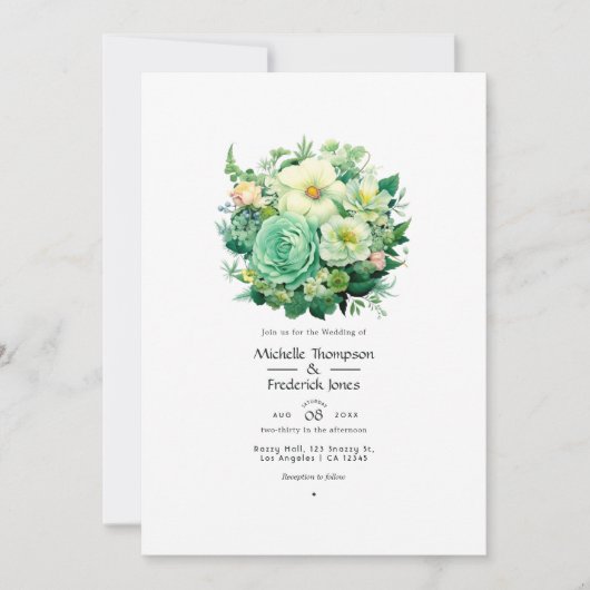 Mint Green und Eggshell Floral Summer Wedding Einladung (Vorderseite)