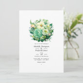 Mint Green und Eggshell Floral Summer Wedding Einladung (Stehend Vorderseite)