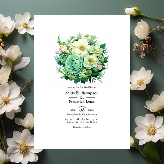 Mint Green und Eggshell Floral Summer Wedding Einladung