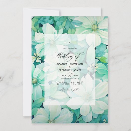 Mint Green und Eggshell Floral Summer Wedding Einladung (Vorderseite)