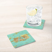 Mint Green und Gold Foil Elegante Marble Geburtsta Rechteckiger Pappuntersetzer (Vor Ort)