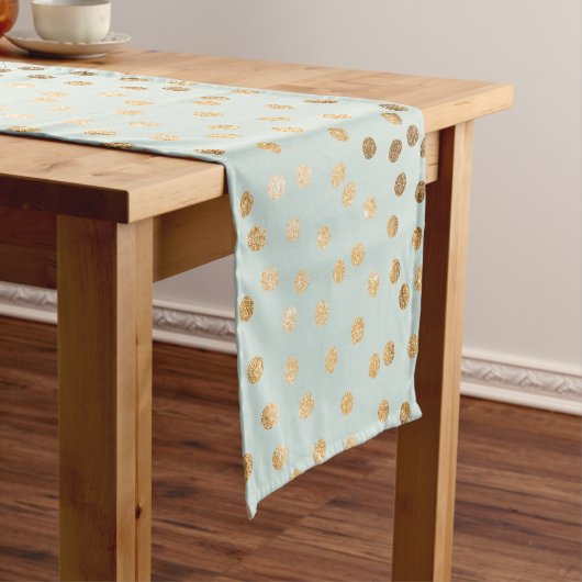 Mint Green und Gold Glitzer City Dots Table Runner Kurzer Tischläufer (Beispiel)