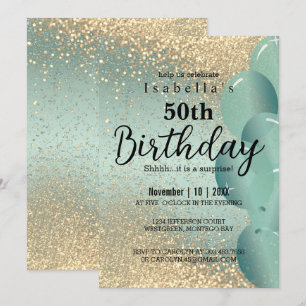 Mint Green und Gold Glitzer Geburtstagseinladung Einladung