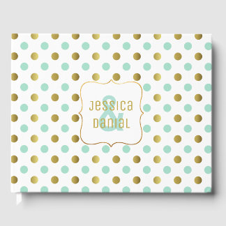 Mint Green und Gold Polka Dot Wedding Gästebuch