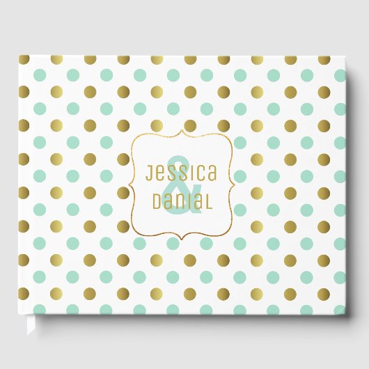 Mint Green und Gold Polka Dot Wedding Gästebuch (Vorderseite)