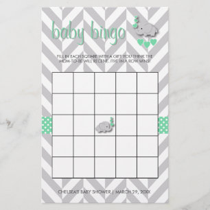 Mint Green und Gray Elephant Baby Shower Bingo Briefpapier