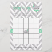 Mint Green und Gray Elephant Baby Shower Bingo Briefpapier (Rückseite)