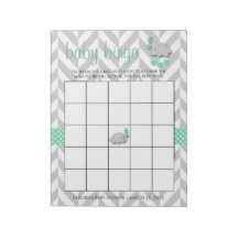 Mint Green und Gray Elephant Baby Shower Bingo