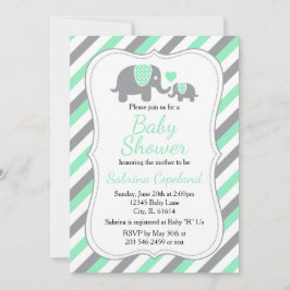 Mint Green und Gray Elephant 🐘 | Babydusche Einladung