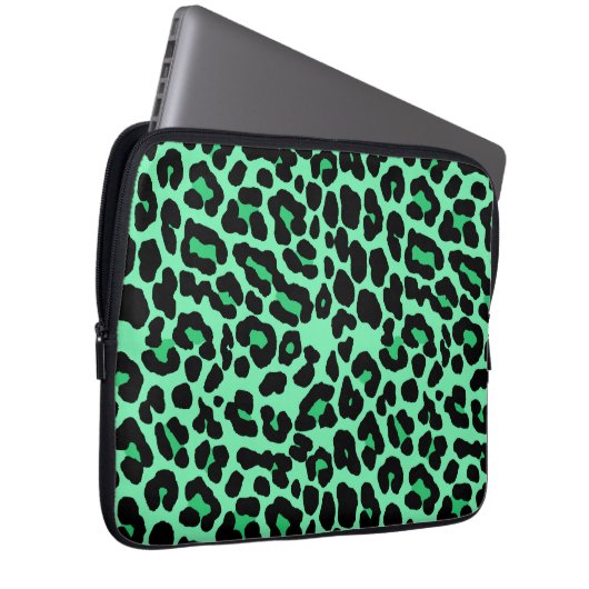 Mint Green und Jade Leopard Print Pattern Laptopschutzhülle (Vorne Rechts)