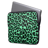 Mint Green und Jade Leopard Print Pattern Laptopschutzhülle (Vorderseite Links)