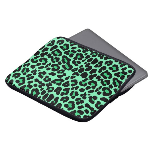 Mint Green und Jade Leopard Print Pattern Laptopschutzhülle (Vorne Oben)