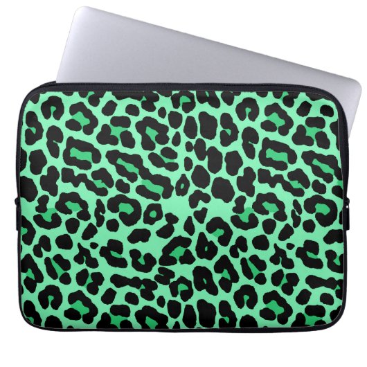 Mint Green und Jade Leopard Print Pattern Laptopschutzhülle (Vorderseite)