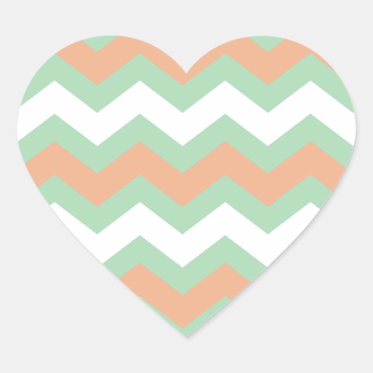 Mint Green und Peach Zigzags Herz-Aufkleber (Vorderseite)
