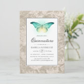 Mint Green und Pearl Damask Quinceañera Einladung (Stehend Vorderseite)
