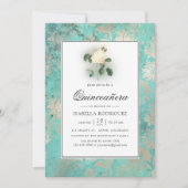 Mint Green und Pearl Floral Damask Quinceañera Einladung (Vorderseite)