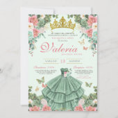 Mint Green und Rosa Elegantin Prinzessin Quinceañe Einladung (Vorderseite)