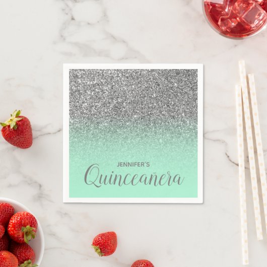 Mint Green und Silver Glitzer Ombre Quinceanera Serviette (Beispiel)