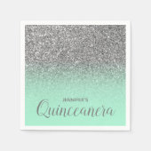 Mint Green und Silver Glitzer Ombre Quinceanera Serviette (Vorderseite)