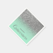 Mint Green und Silver Glitzer Ombre Quinceanera Serviette (Ecke)