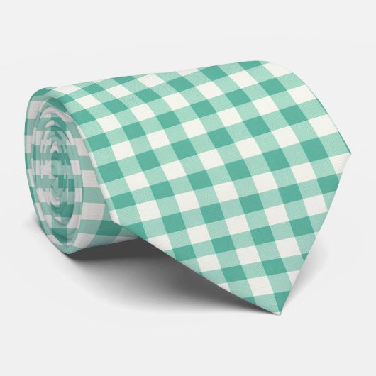 Mint Green und White Gingham Krawatte (Gerollt)