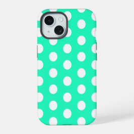 Mint Green und White Polka Dots iPhone 15 Hülle
