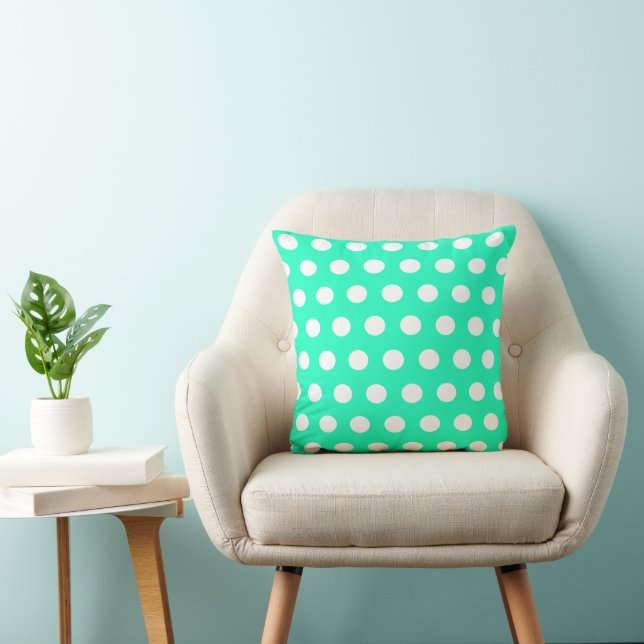 Mint Green und White Polka Dots Kissen (Stuhl )