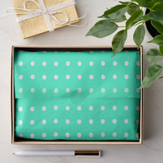 Mint Green und White Polka Dots Seidenpapier (Geschenk)