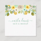Mint Green und Yellow Floral Elegante Makeup Artis Quadratische Visitenkarte (Vorderseite)