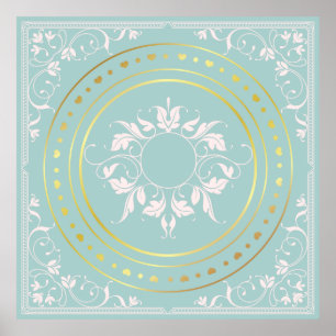 Mint Green Verziert geblüht Blumen Poster