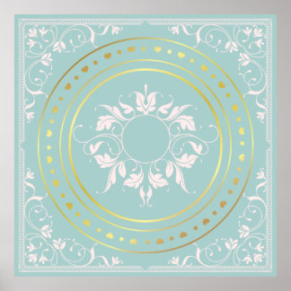 Mint Green Verziert geblüht Blumen Poster
