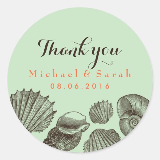 Mint Green Vintag Seashells Beach Wedding Sticker (Vorderseite)